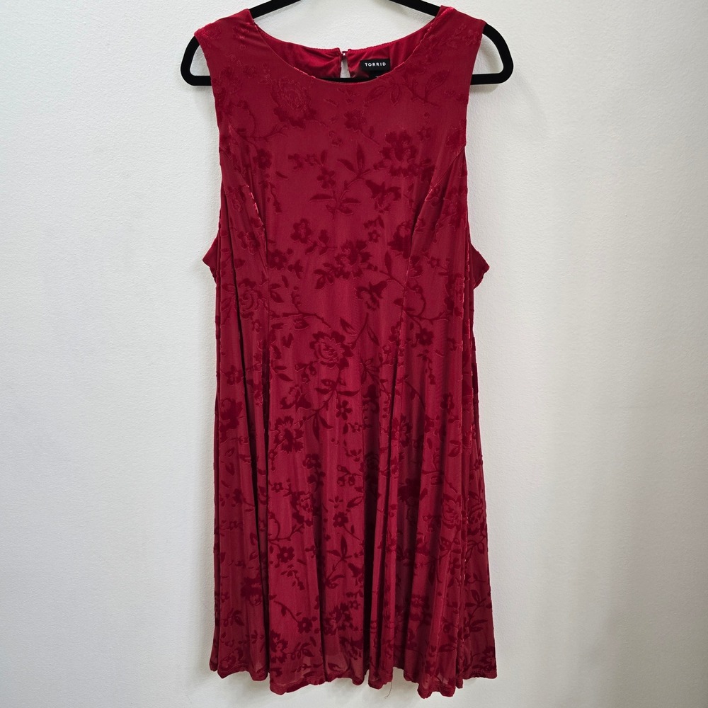 Torrid Red Burnout Velvet Floral Skater Dress Plus Size 3 Sleeveless Keyhole
